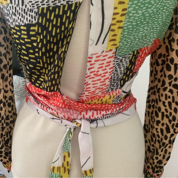 blink London Multicolored long sleeved faux wrap top w wrap tie sash at hem - Picture 11 of 16